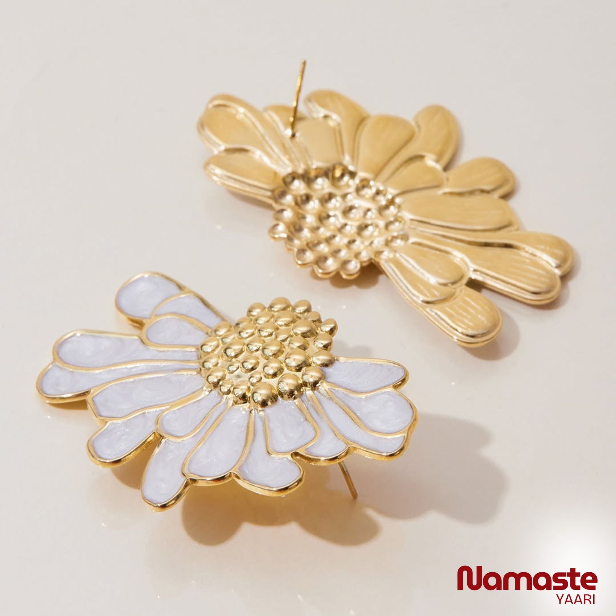 Gold-Plated Daisy Inspired Ginkgo Leaf Earrings