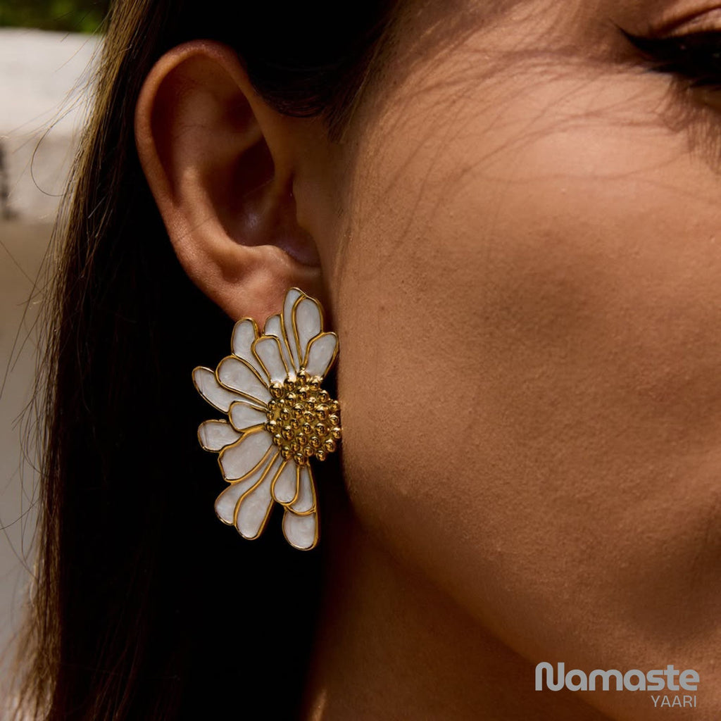 Gold-Plated Daisy Inspired Ginkgo Leaf Earrings