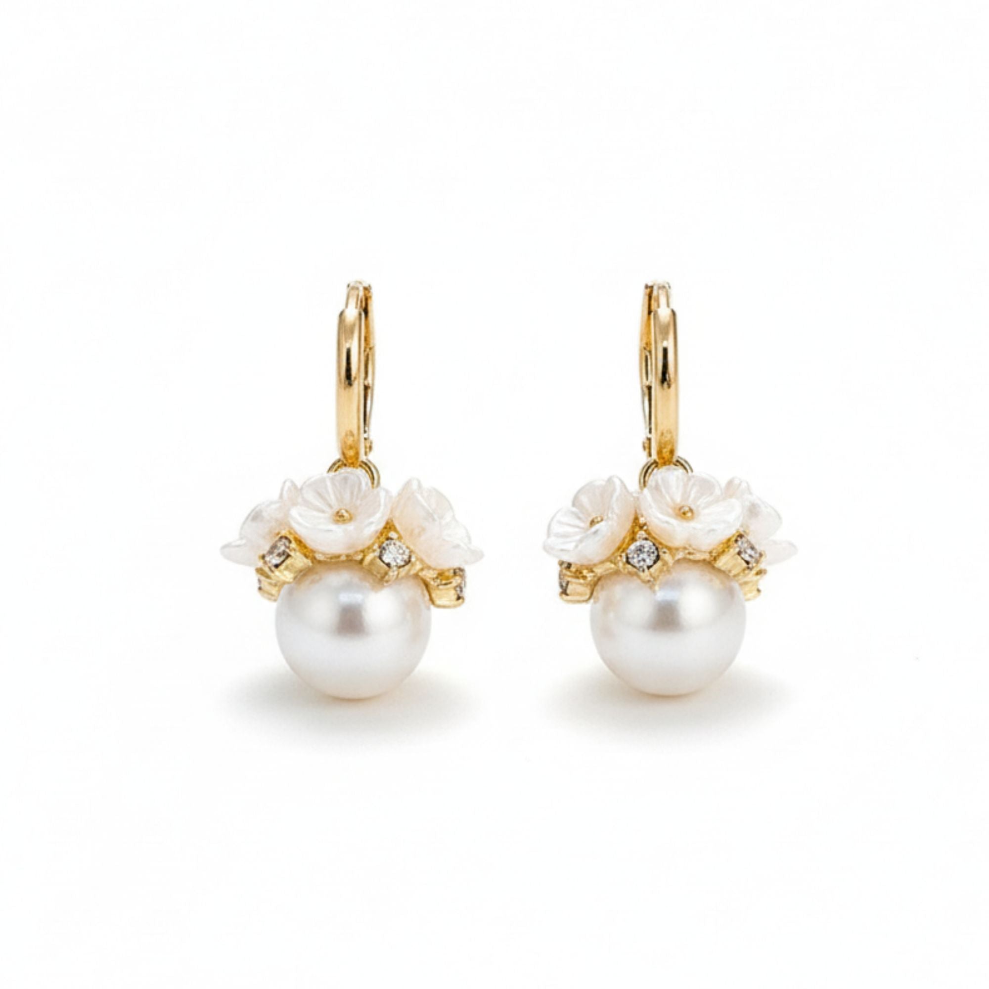Shell Flower Basket Pearl Drop Earrings