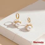 Shell Flower Basket Pearl Drop Earrings