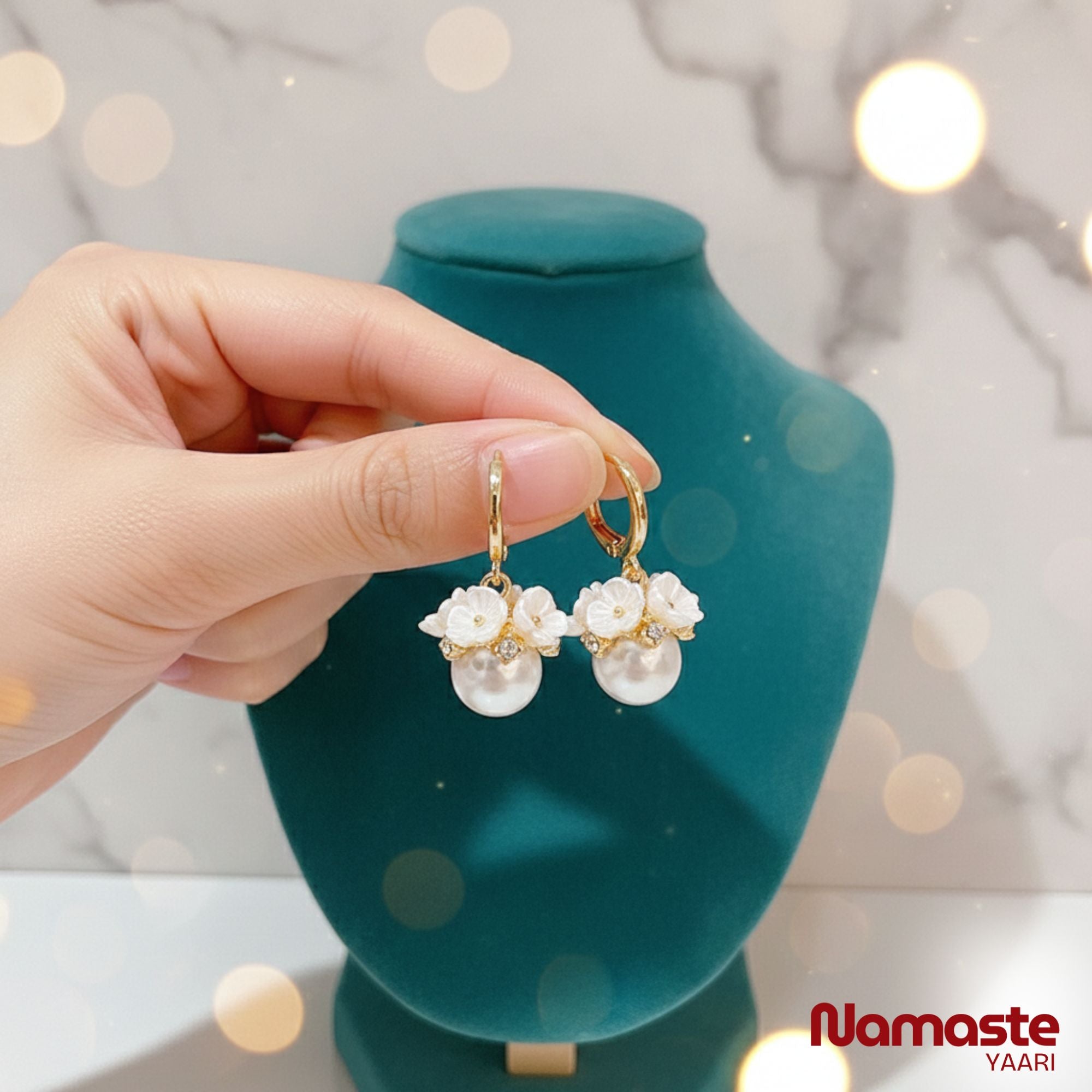 Shell Flower Basket Pearl Drop Earrings