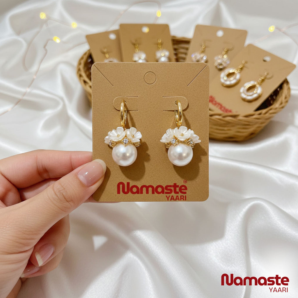 Shell Flower Basket Pearl Drop Earrings