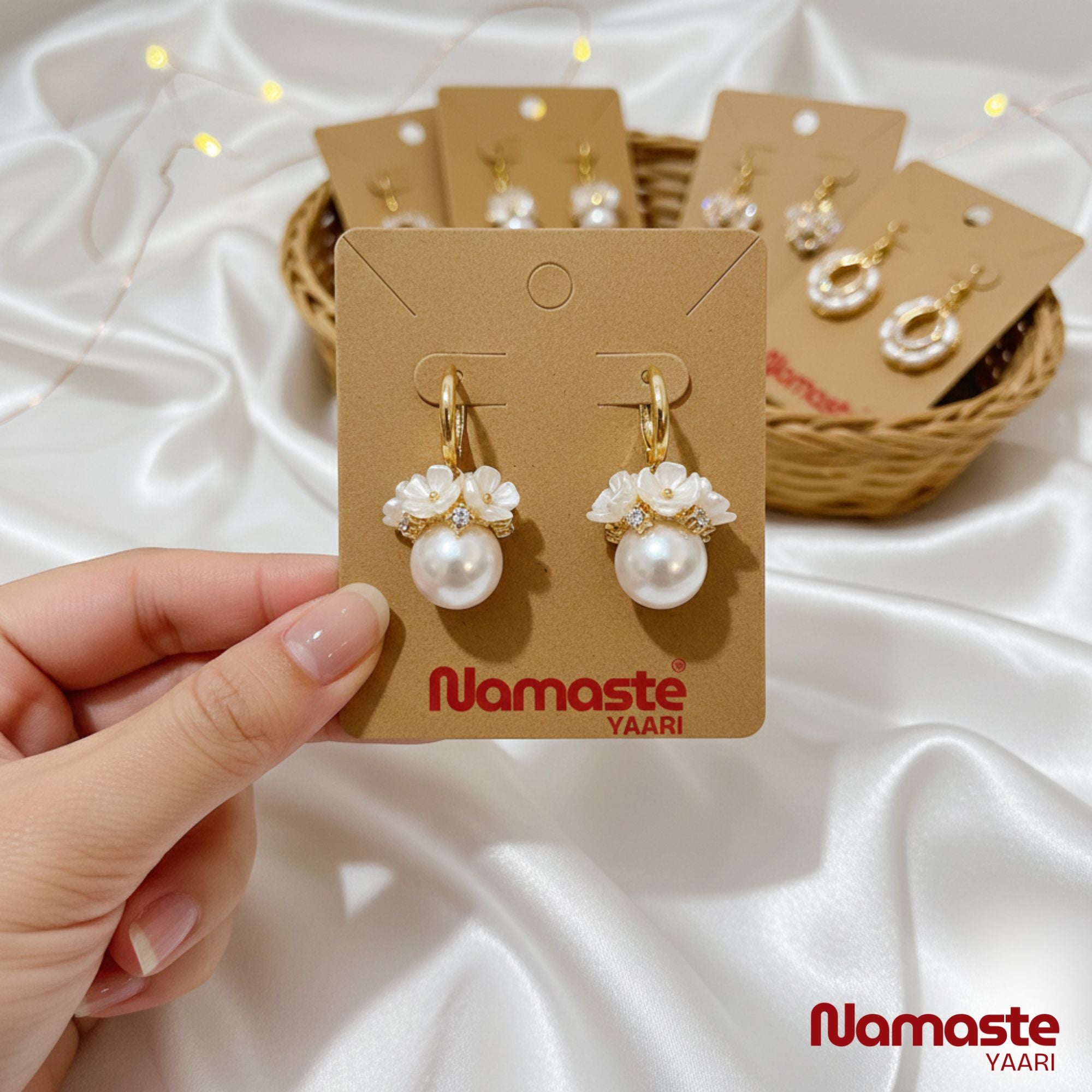 Shell Flower Basket Pearl Drop Earrings