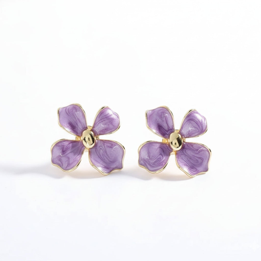 Oil Drop Purple Flower Stud Earrings
