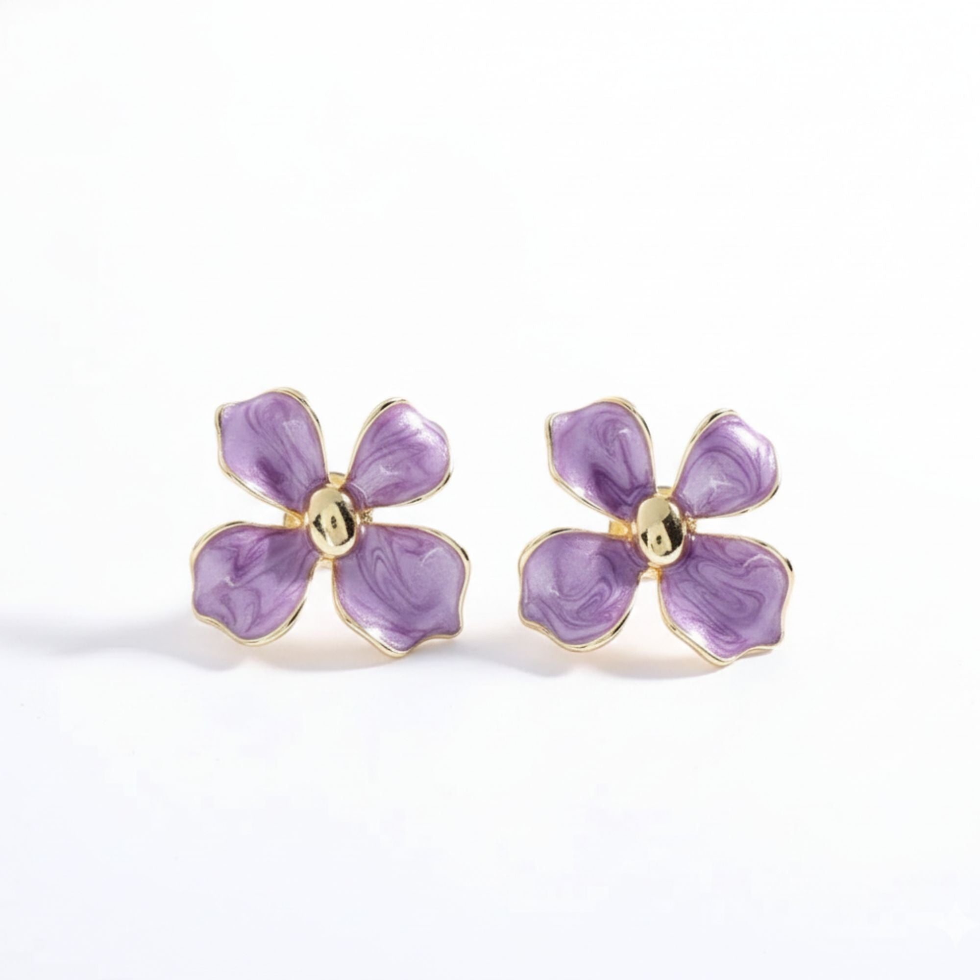 Oil Drop Purple Flower Stud Earrings
