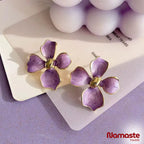 Oil Drop Purple Flower Stud Earrings