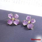 Oil Drop Purple Flower Stud Earrings