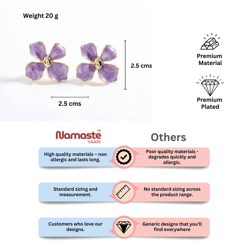Oil Drop Purple Flower Stud Earrings
