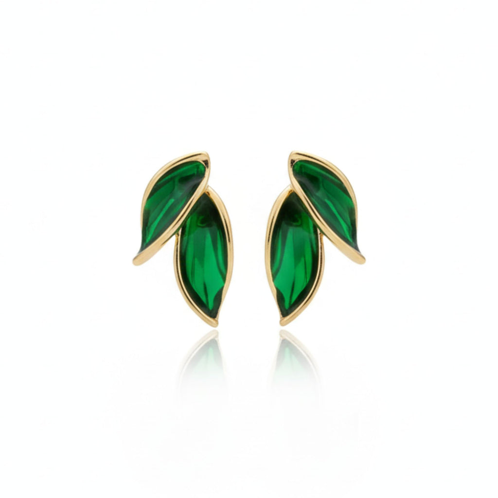 Elegant Green Leaf Stud Earrings