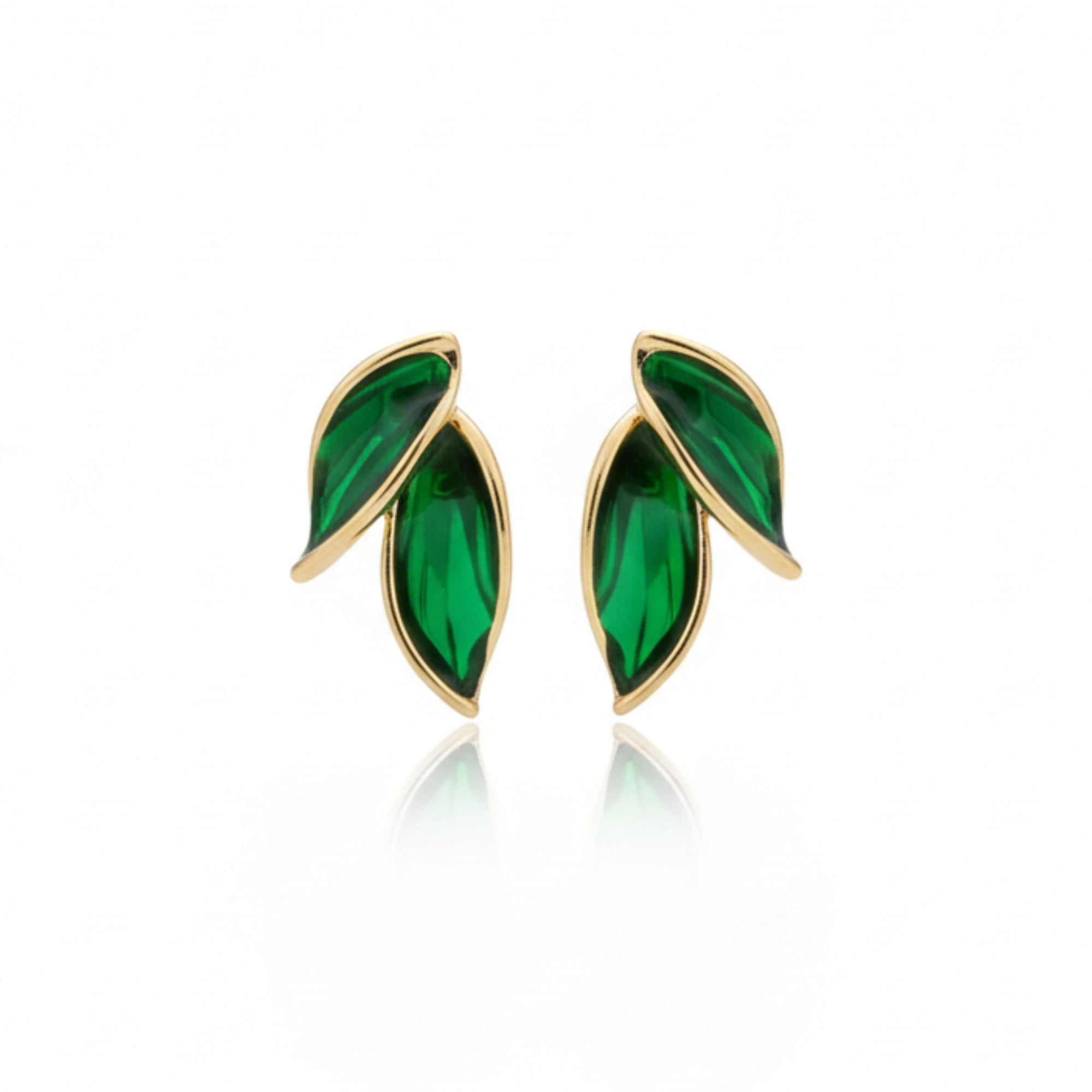 Elegant Green Leaf Stud Earrings