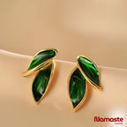 Elegant Green Leaf Stud Earrings
