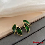 Elegant Green Leaf Stud Earrings