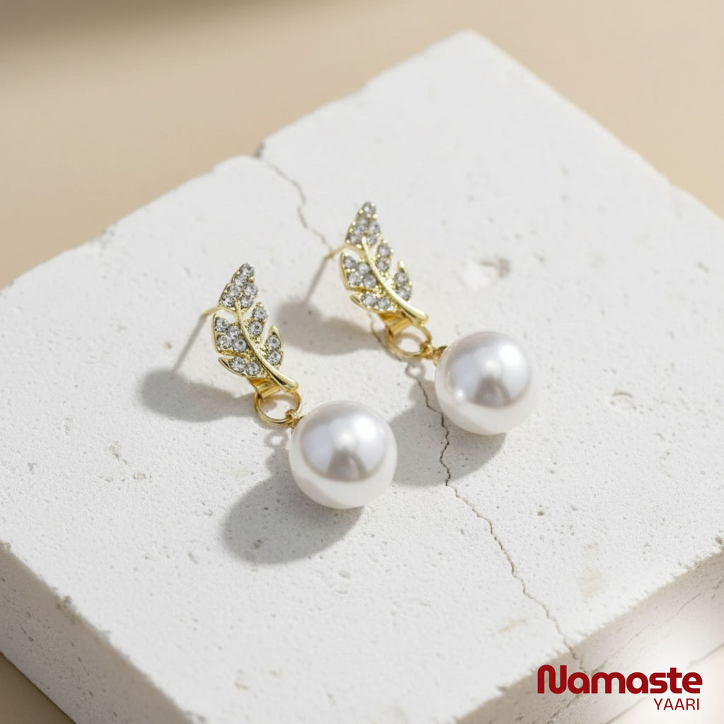 Leaf Pearl Drop Earrings