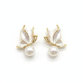 Enamel Butterfly Pearl Stud Earrings