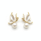 Enamel Butterfly Pearl Stud Earrings