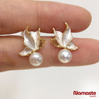 Enamel Butterfly Pearl Stud Earrings