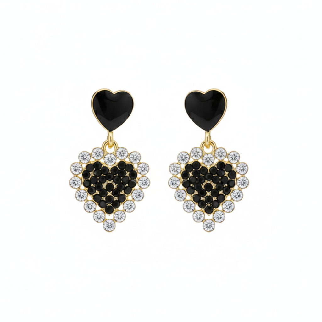 Heart Stylio Black Korean Earrings