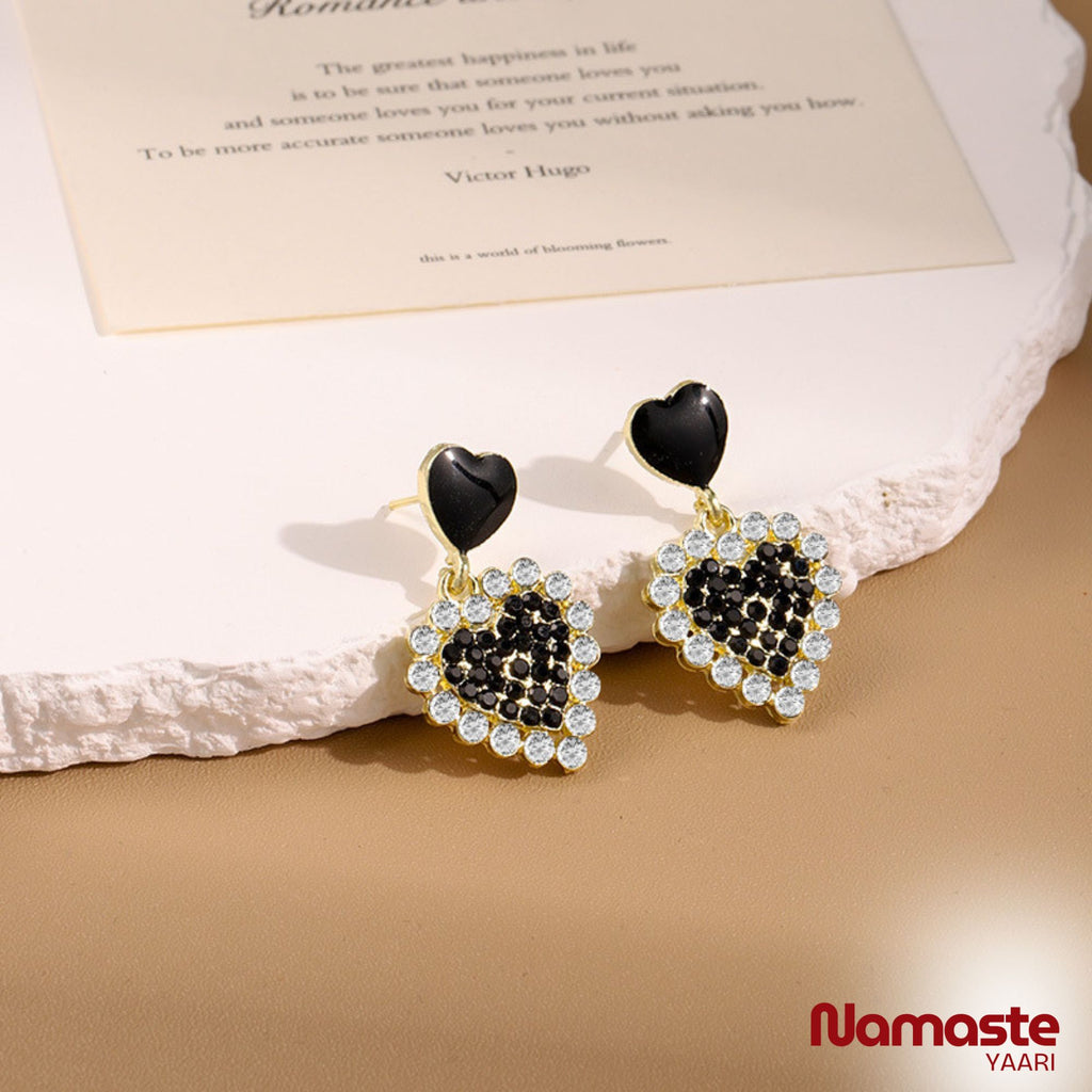 Heart Stylio Black Korean Earrings