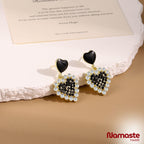 Heart Stylio Black Korean Earrings