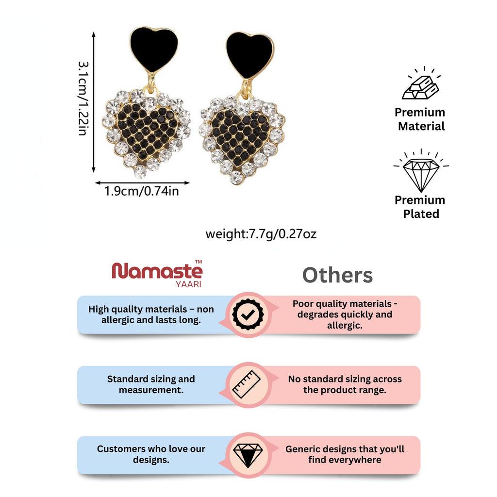 Heart Stylio Black Korean Earrings