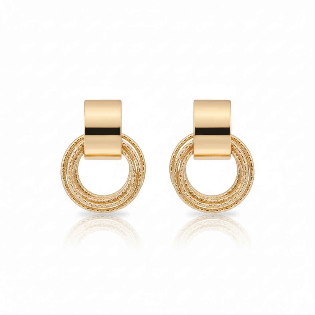 Anti Tarnish Gold Finish Circular Drop Earrings