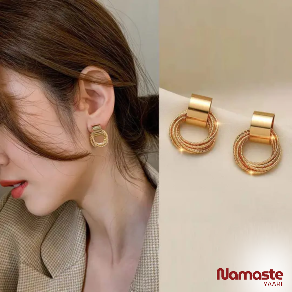 Anti Tarnish Gold Finish Circular Drop Earrings