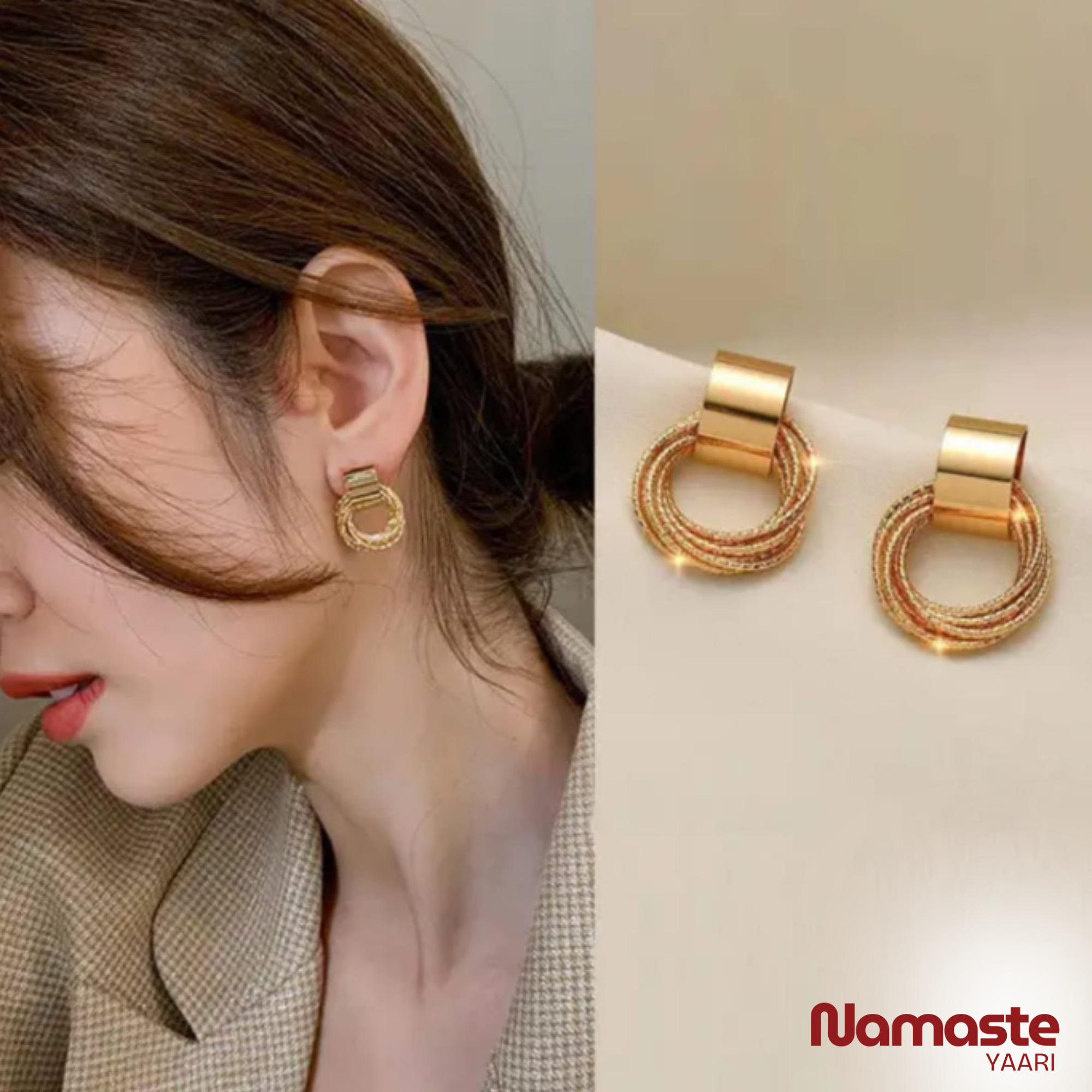 Anti Tarnish Gold Finish Circular Drop Earrings