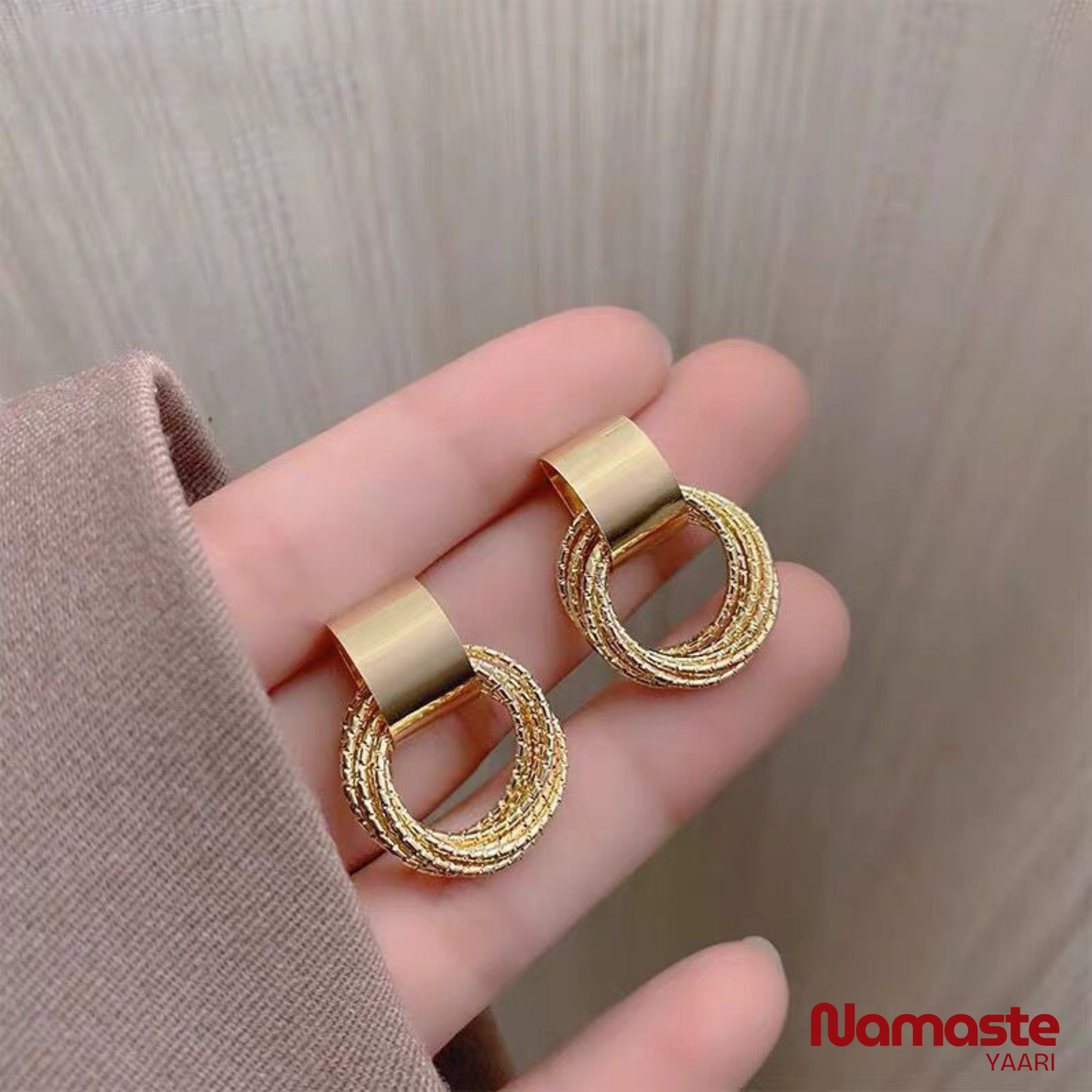 Anti Tarnish Gold Finish Circular Drop Earrings