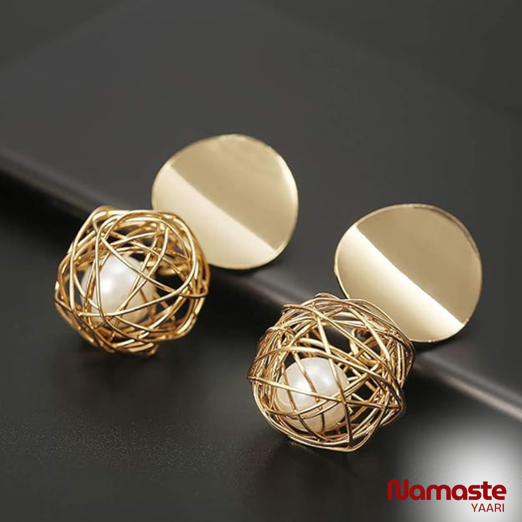 Gold Plated Wire Ball Pearl Drop Earrings