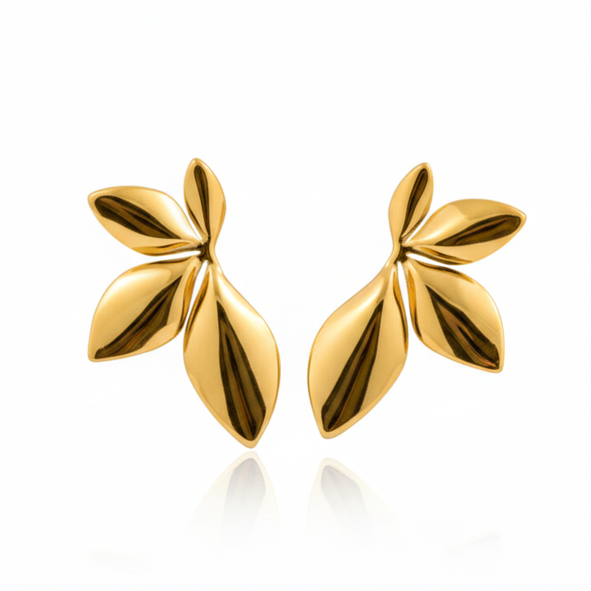 Anti Tarnish Gold Leaf Stud Earrings