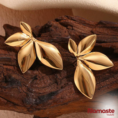 Anti Tarnish Gold Leaf Stud Earrings