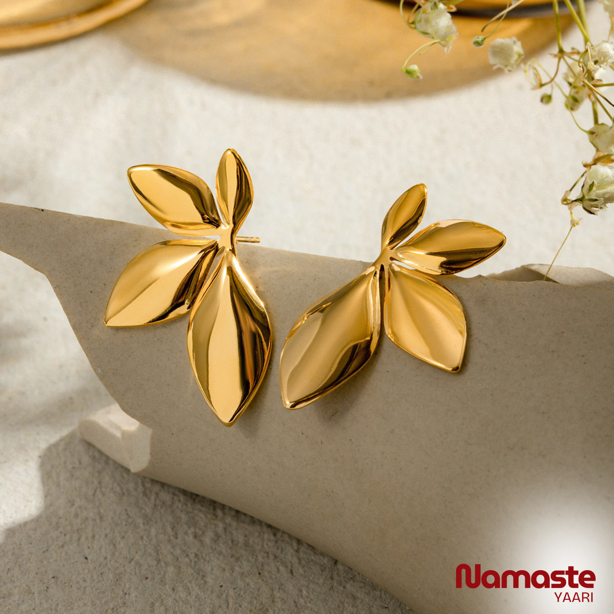 Anti Tarnish Gold Leaf Stud Earrings
