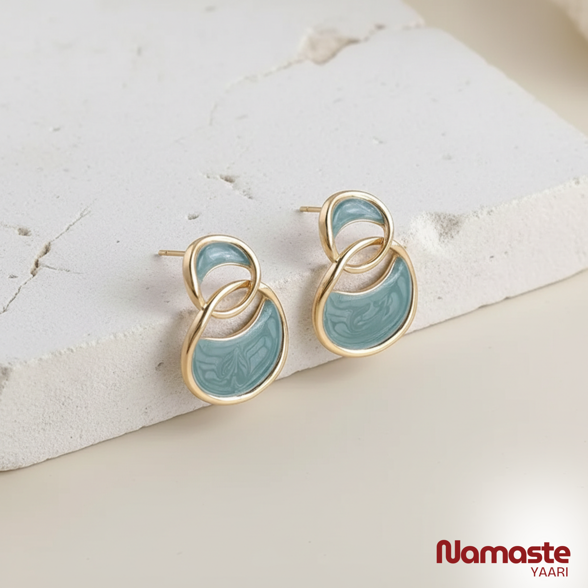 Blue Enamel Double Hoop Dangle