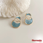 Blue Enamel Double Hoop Dangle