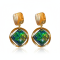 Gold Plated Green Stone Dangle Earrings