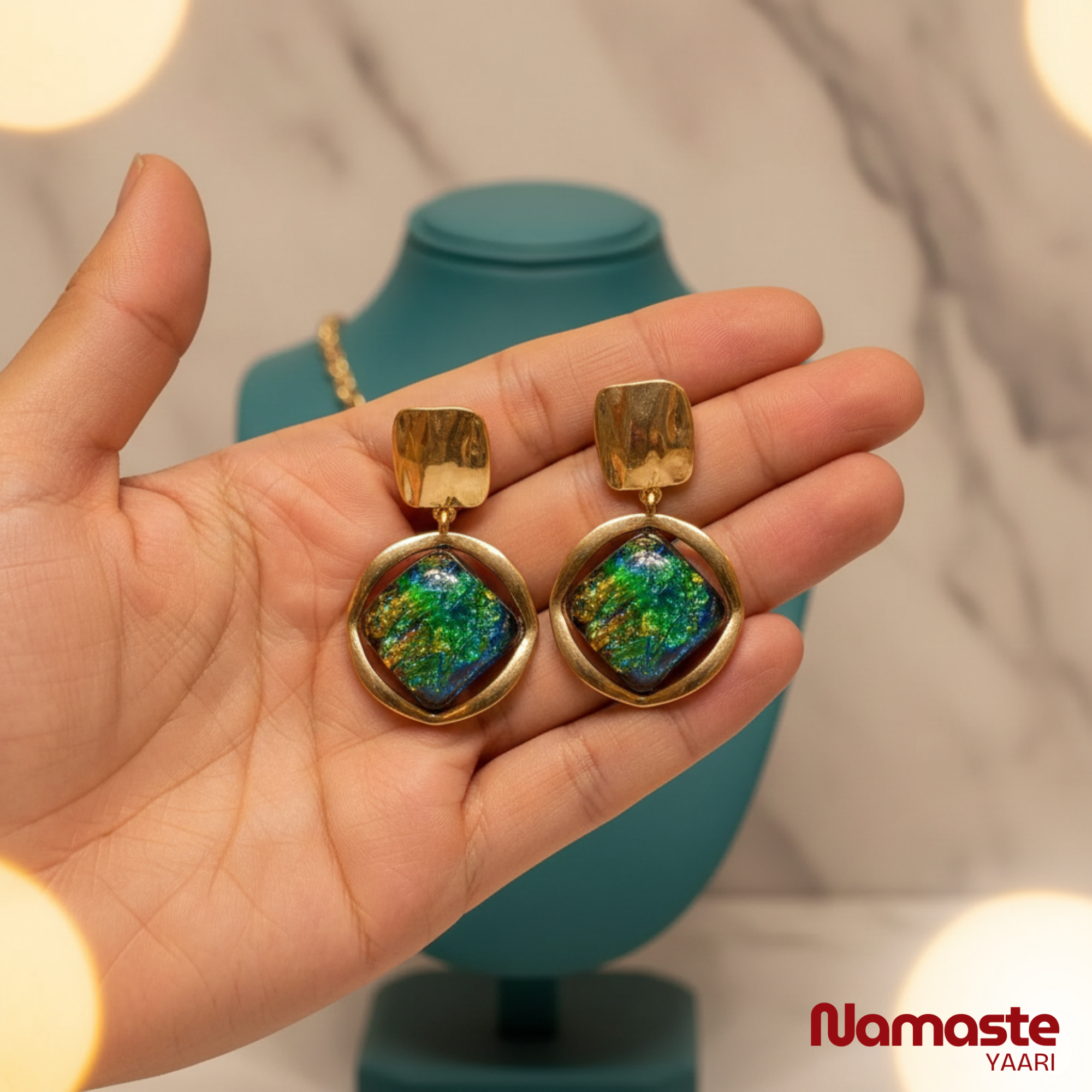 Green Stone Dangle Earrings