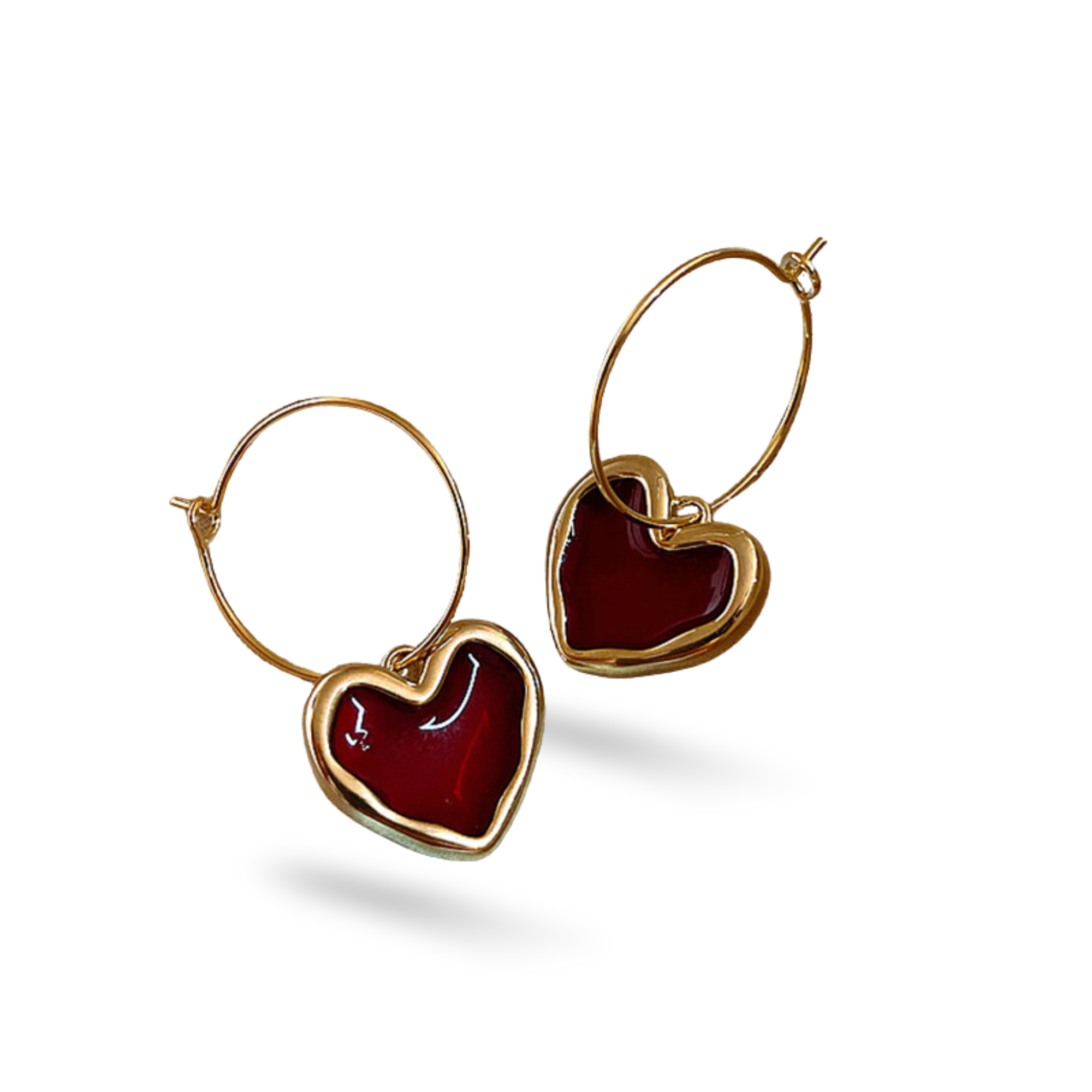 Red Heart Hoop Dangle Earrings