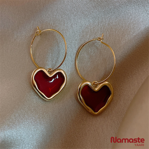 Red Heart Hoop Dangle Earrings