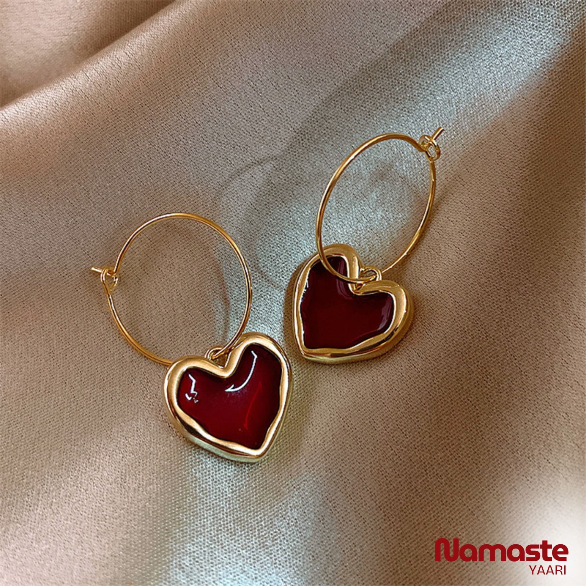 Red Heart Hoop Dangle Earrings