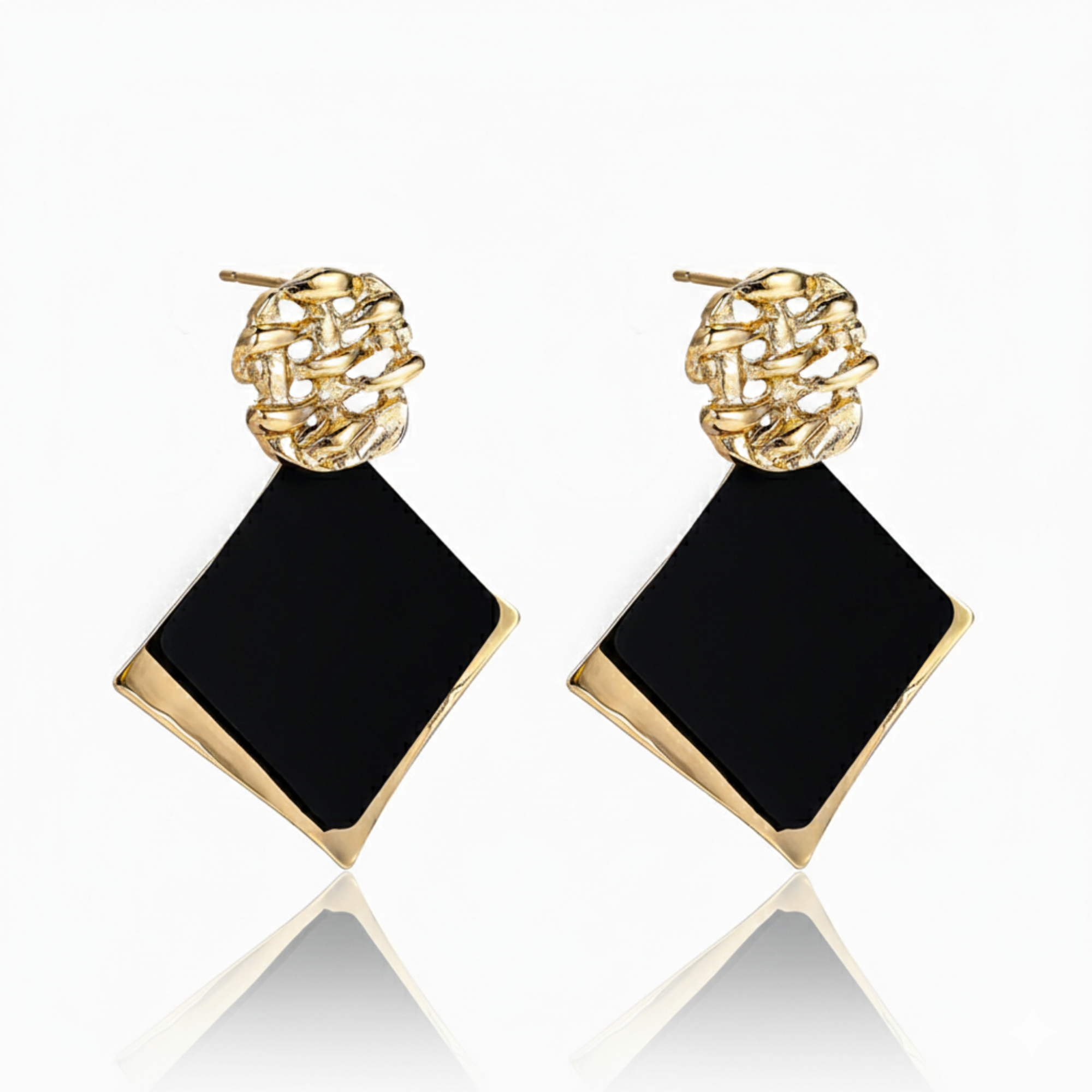 Black & Gold Geometric Dangle Earrings