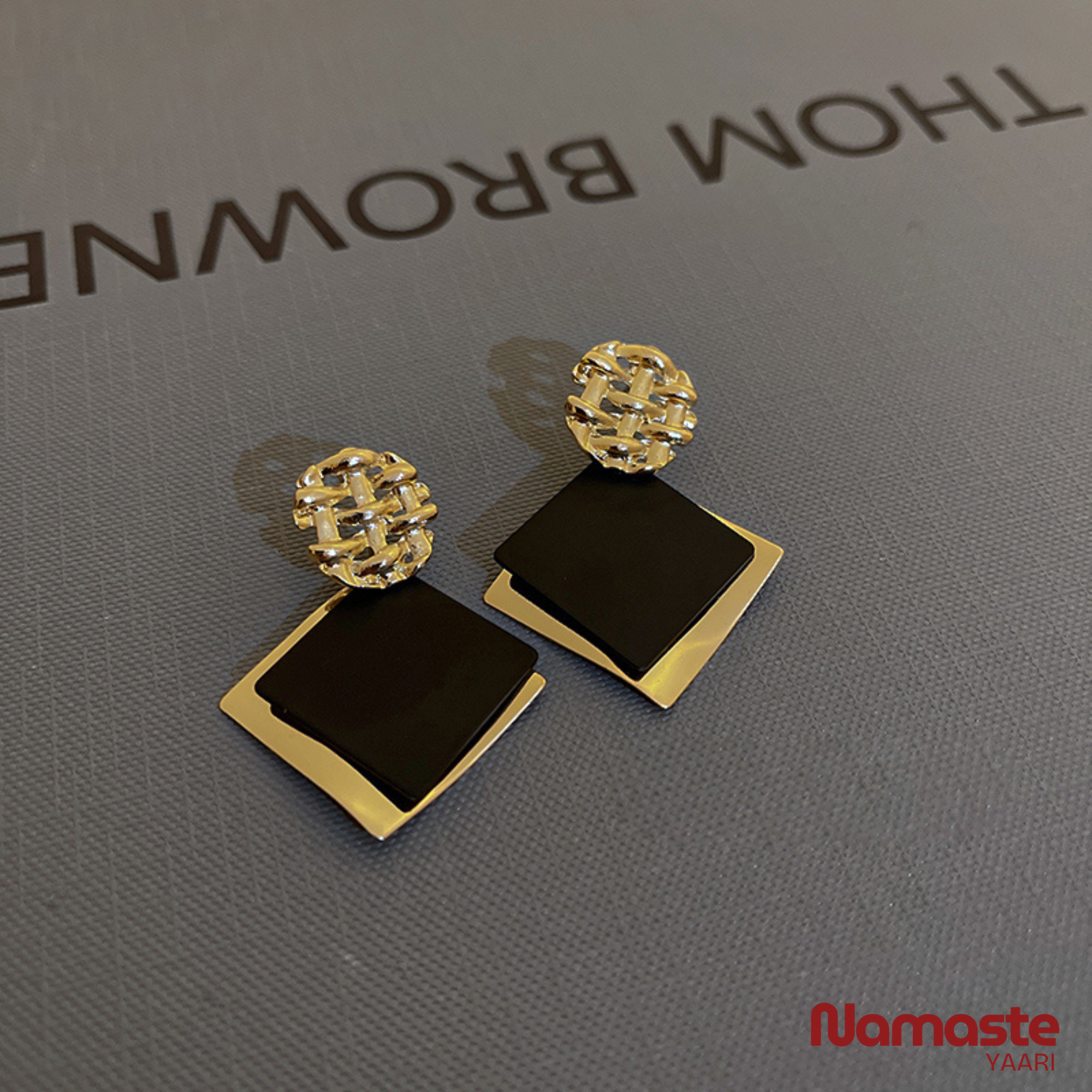 Black & Gold Geometric Dangle Earrings