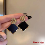 Black & Gold Geometric Dangle Earrings