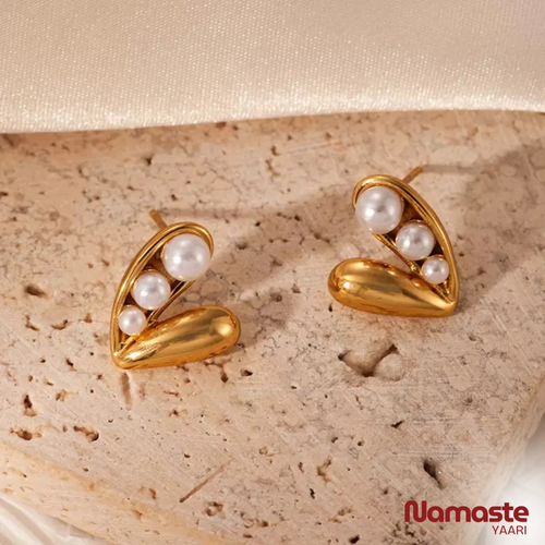 Pearl Heart Stud Earrings