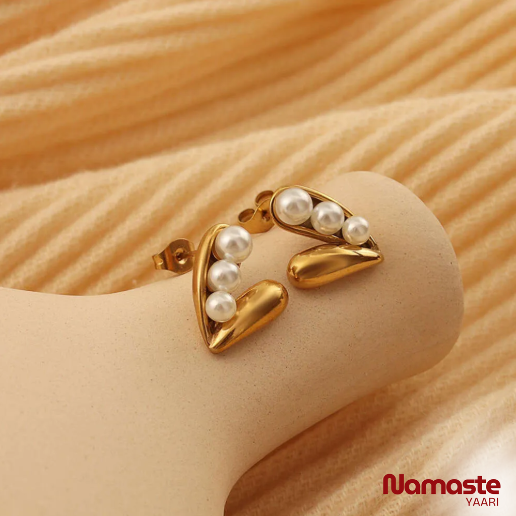 Pearl Heart Stud Earrings