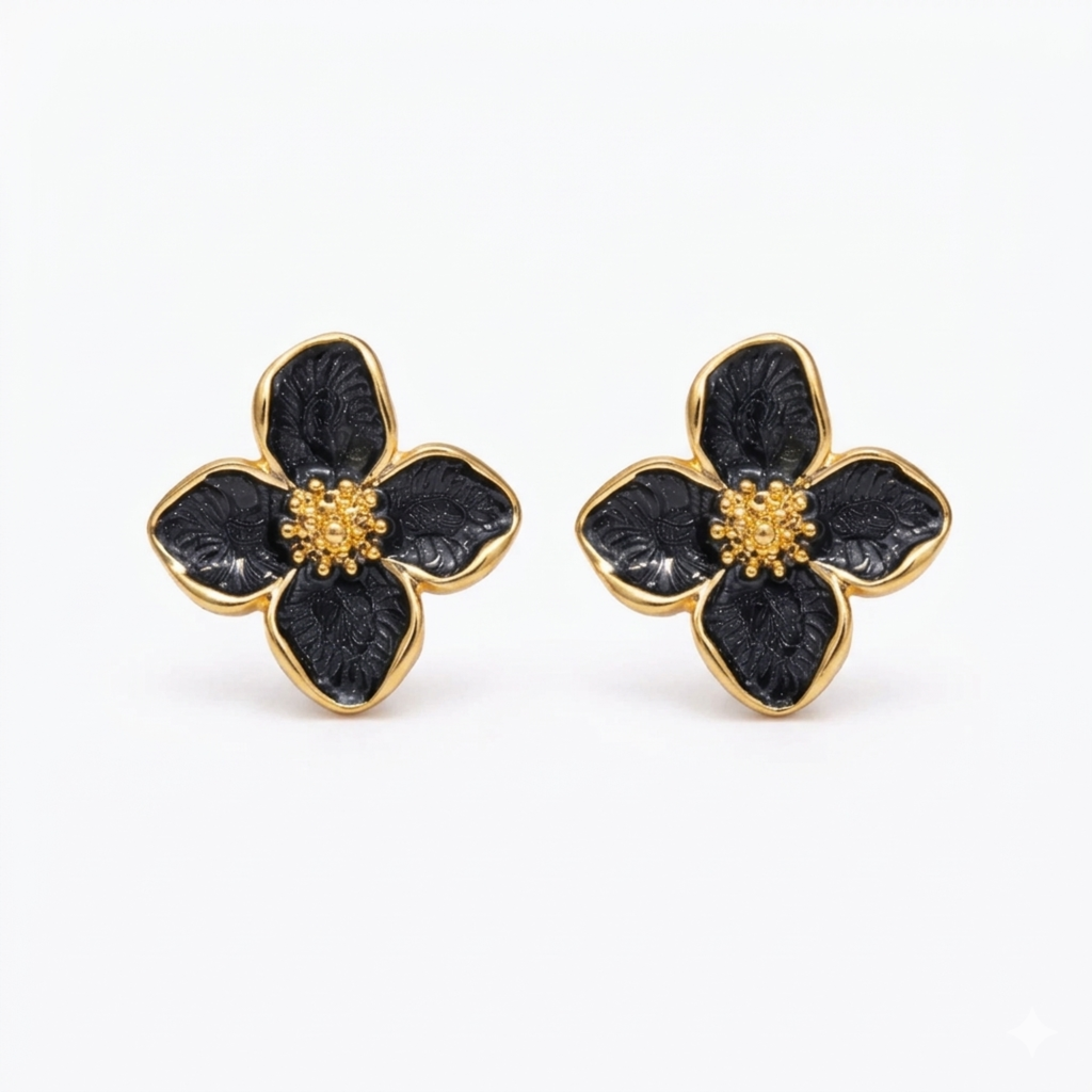 Black Floral Stud Earrings