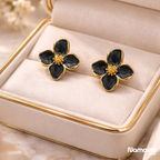 Black Floral Stud Earrings