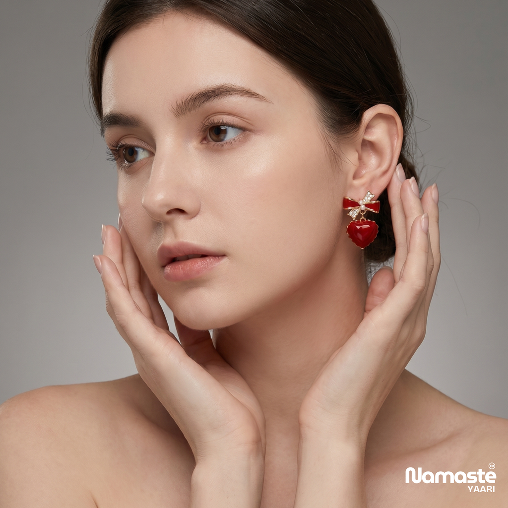 Red Heart Bow Drop Earrings