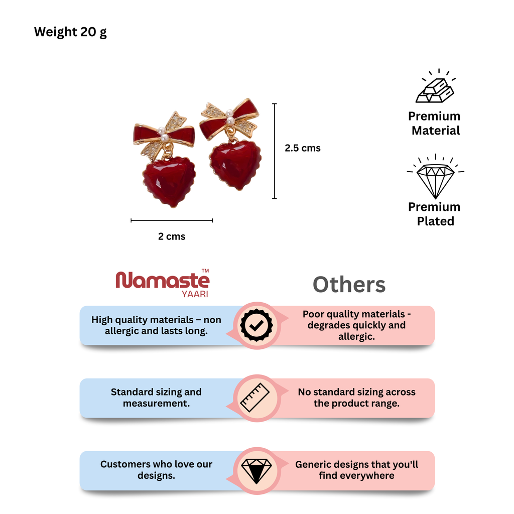 Red Heart Bow Drop Earrings