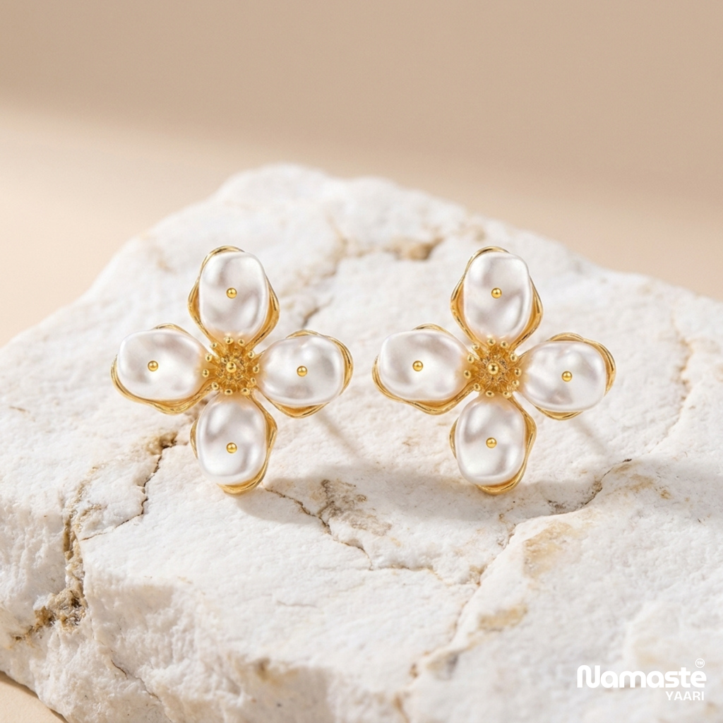 Stylish Flower Pearl Studs