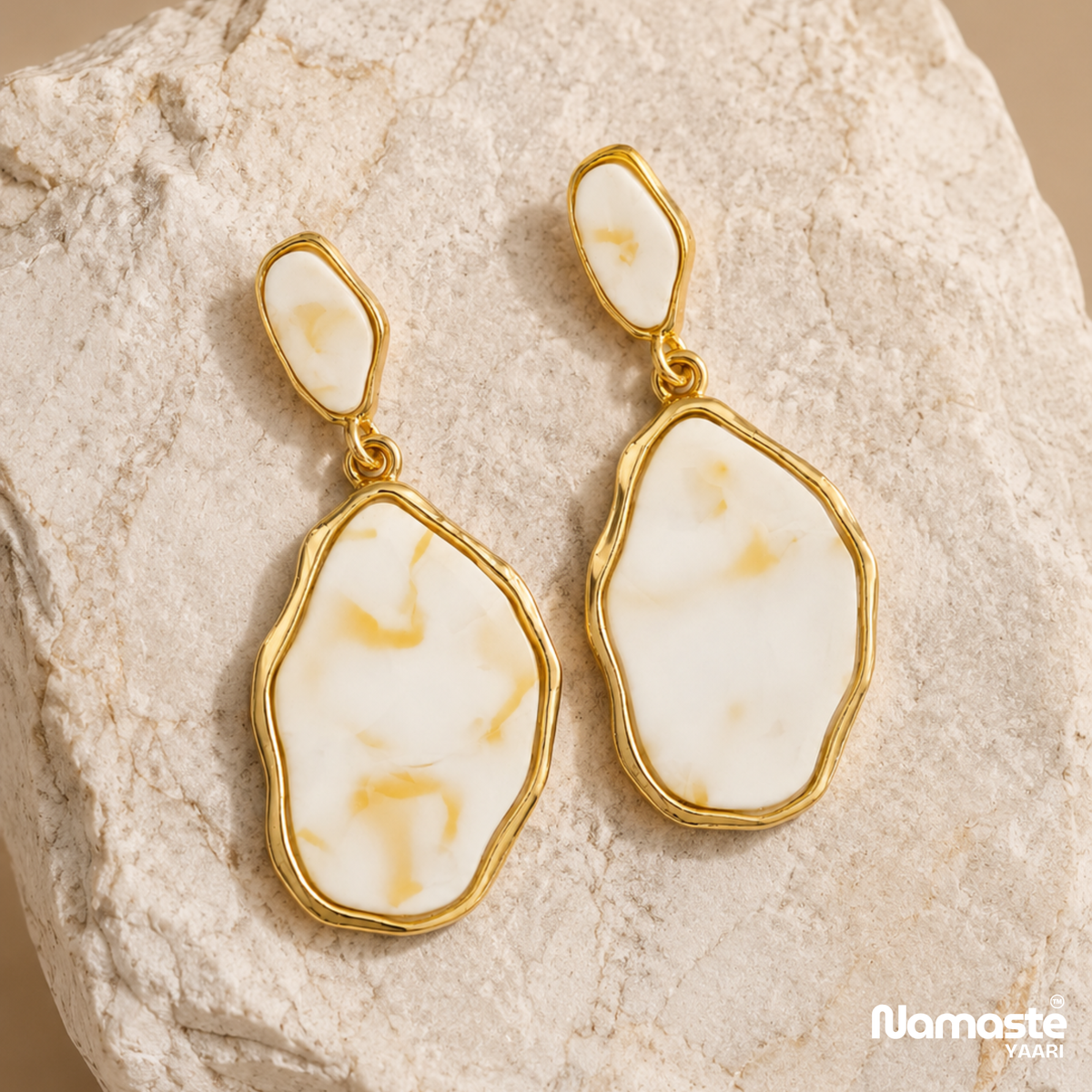 WHITE MARBLE Resin Gold Plated Dangle Drop Earrings